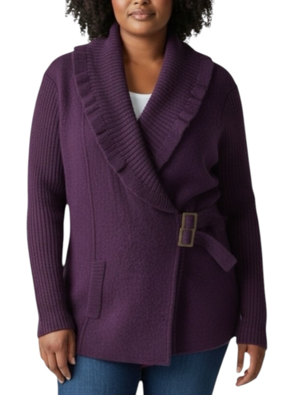 SARAH SPENCER Lambswool Purple Ruffled Wrap Size 3X -- NWT -- VERY PRETTY!!!
